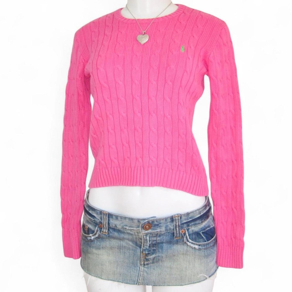 y2k hot pink ralph lauren v neck sweater